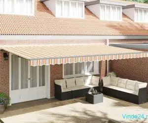 Markiza retractabilă automatizată , cu dungi colorate, 600 x 300 cm