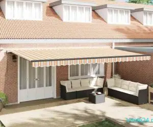 Marchiză retractabilă automată cu dungi LED multicolore 600x300 cm