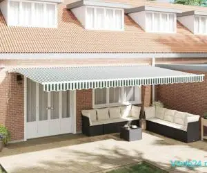 Marchiză retractabilă automată cu LED verde și alb 600x300 cm