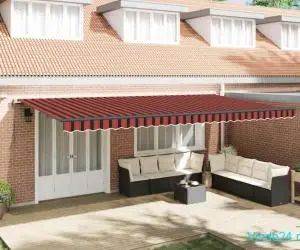 Marchiza retractabilă automată cu LED portocalie și maro 600x350 cm