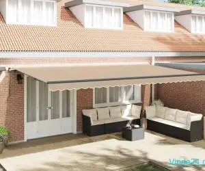 Marchiză manuală retractabilă cu LED bej 600x350 cm