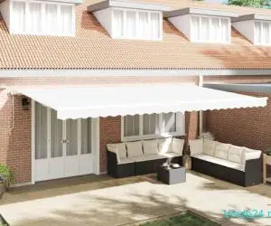 Marchiză retractabilă automată cu LED alb 600x350 cm