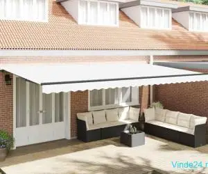 Copertină Manual Alb 600 × 350 cm Poliester