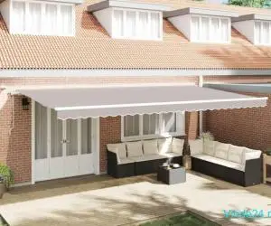 Marchiza automată retractabilă cu LED gri deschis 600x350 cm