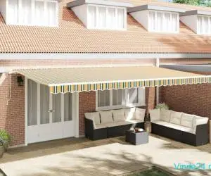 Marchiză retractabilă with Manual Verde și galben 600 × 350 cm