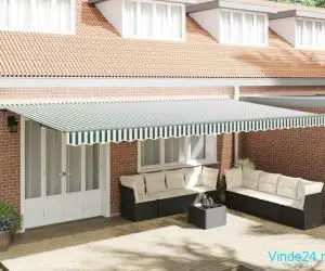 Markiza Automată Retractable Verde și Alb 600x350 cm