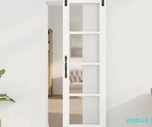 Ușă glisantă cu accesorii 'ORKDAL'Alb lemn solid și sticlă