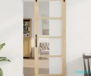 Ușă Glisantă cu Set de Hardware 'ORKDAL'Lemn Masiv & Sticlă