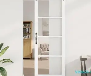 Ușă glisantă cu set de accesorii 'ORKDAL'Lemn masiv alb și sticlă