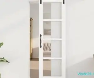 Ușă glisantă cu set de accesorii "ORKDAL" Alb Lemn masiv & Sticlă
