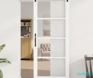 Ușă glisantă cu set de accesorii 'ORKDAL'Alb din lemn masiv și sticlă