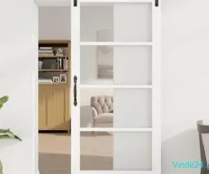Ușă Glisantă cu Set de Accesorii "ORKDAL" Alb Lemn Masiv și Sticlă