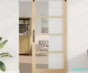 Ușă glisantă cu set de hardware 'ORKDAL'din lemn masiv și sticlă