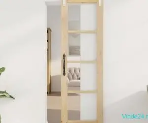 Ușă glisantă cu set de accesorii "ORKDAL" din lemn masiv și sticlă