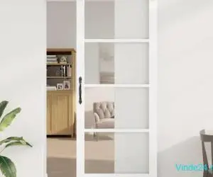Ușă glisantă cu set de hardware 'ORKDAL'Alb Lemn Solid și Sticlă