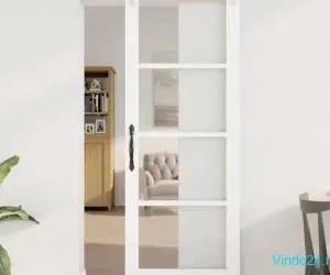 Ușă Glisantă cu Set de Accesorii 'ORKDAL'Alb Lemn Masiv & Sticlă