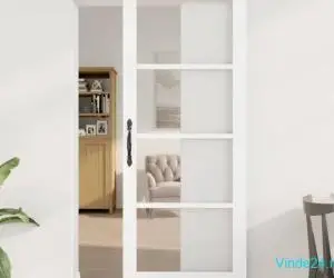 Ușa glisantă cu set de accesorii 'ORKDAL'Alb din lemn masiv și sticlă