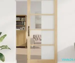 Ușa glisantă cu hardware 'ORKDAL'din lemn masiv și sticlă