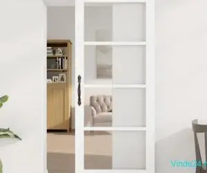 Ușă glisantă cu set de accesorii 'ORKDAL'din lemn solid alb și sticlă