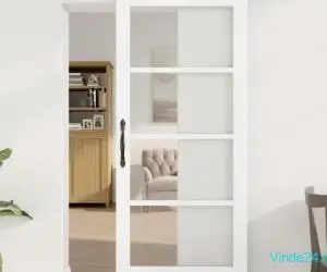 Ușa glisantă cu set de echipamente 'ORKDAL'Alb Lemn Masiv & Sticlă