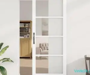 Ușă glisantă cu set de accesorii 'ORKDAL'Alb Lemn Solid & Sticlă