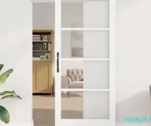 Ușă glisantă cu set de hardware Alb 93x211 cm Lemn masiv din pin