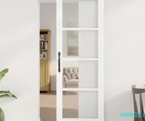 Ușă Glisantă cu Set Hardware Alb 73.5x211 cm Lemn Masiv Pin