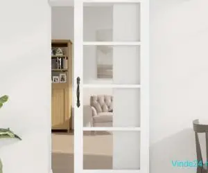 Set Ușă Glisantă cu Hardware Alb 78x202 cm Lemn Masiv Pin