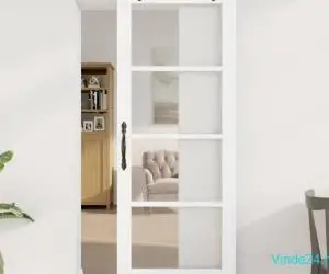 Ușă glisantă cu set de hardware alb 78x202 cm din lemn masiv de pin