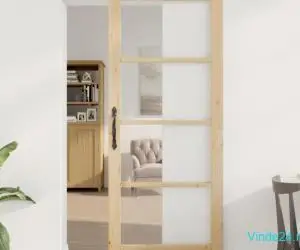 Ușă glisantă cu set de accesorii 86x211 cm din Lemn Masiv de Pin