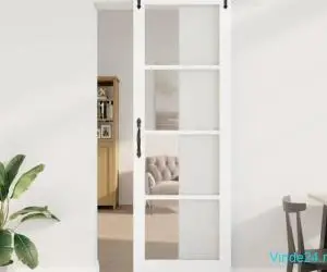Ușă Glisantă cu Set de Accesorii Alb 78x232 cm Din Lemn Solid de Pin