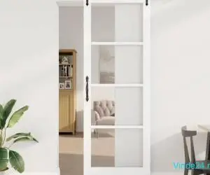 Ușă glisantă cu set de fierărie alb 83x232 cm lemn masiv de pin