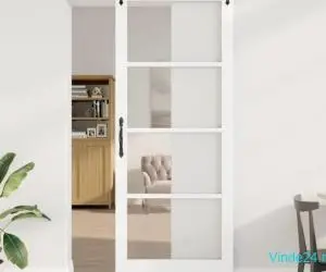Ușă glisantă cu set de accesorii Alb 93x232 cm Lemn solid de pin
