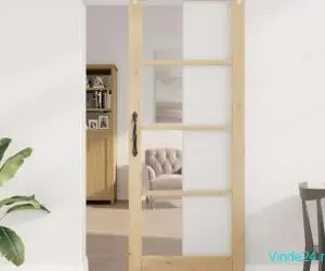 Ușă glisantă cu set de hardware 83x211 cm din lemn solid de pin