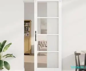Set Ușă Glisantă cu Hardware Alb 83x232 cm Lemn Masiv de Pin