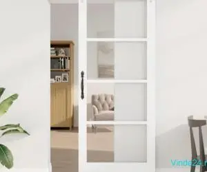Ușă Glisantă cu Set de Hardware Alb 86x211 cm Lemn Masiv Pin