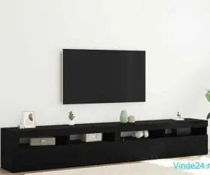 Cabinete TV 2 buc cu lumini LED din stejar negru și lemn ingineresc