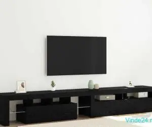 Dulapuri TV 3 pcs cu lumini LED din stejar negru