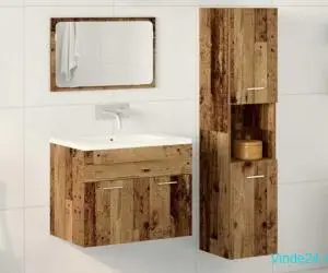 Set mobilier baie 3 piese lemn vechi din lemn ingineresc