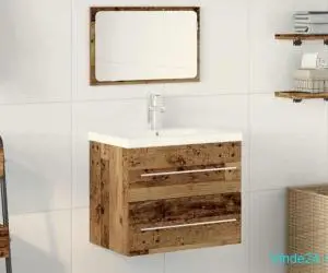 Dulap de baie cu chiuvetă încorporată, din lemn vechi stratificat