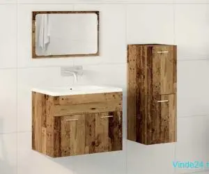 Set de 3 Piese Mobilă Baie Lemn Vechi Lemn Inginerie