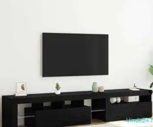 Cabinete pentru TV 2 buc cu Lumini LED Stejar Negru Lemn Prelucrat