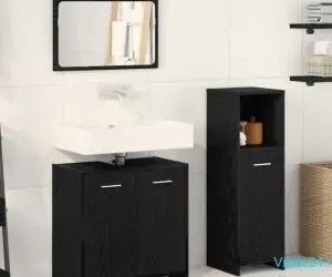 Set de mobilier pentru baie în 3 piese Stejar negru Lemn ingineresc