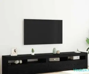 Cabinete TV 2 buc cu lumini LED din lemn ingineresc de stejar negru