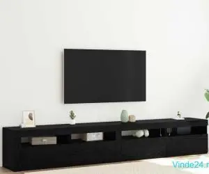Set Cabinet TV 3 Piese cu Luminile LED Stejar Negru Lemn Stratificat