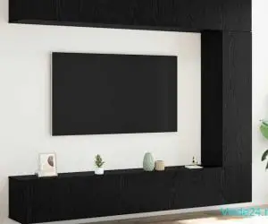 Set de 5 piese pentru TV de la , montat pe perete, din lemn stratificat negru