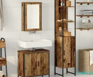 Set de Mobilier pentru Baie 3 Piese Lemn Vechi Lemn Ingineresc