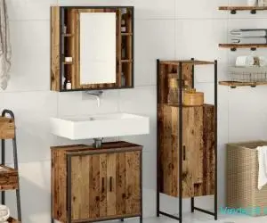 Set de mobilier pentru baie 3 Piese Lemn Vechi Lemn Inginerit