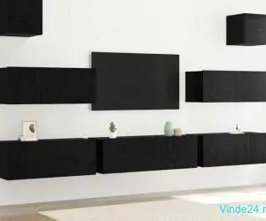 Set cabinet TV de 7 piese montat pe perete din lemn stratificat stejar negru