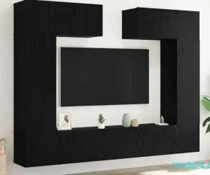Set TV de 8 piese – montat pe perete, stejar negru, lemn compus